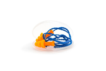Bright earplugs on a white background