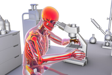 Naklejka premium Back and neck pain in a laboratory worker, conceptual 3D illustration