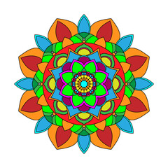 Color mandala vector illustration template, Isolated hand-drawn doodle mandala, Ethnic mandala with colorful tribal ornament.