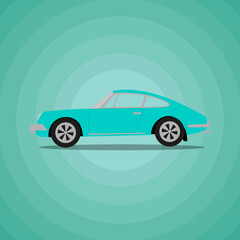 luxury turquoise car in flat stale 