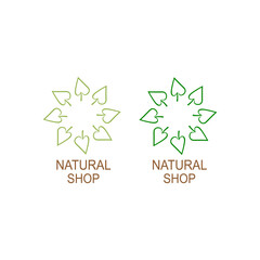 Natural Shop Leaves Labels isolated On White