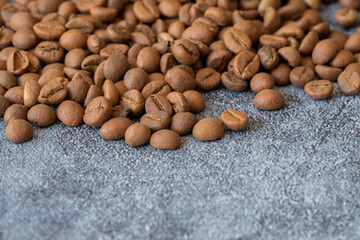 Coffee beans isolated on gr background space for copy space.