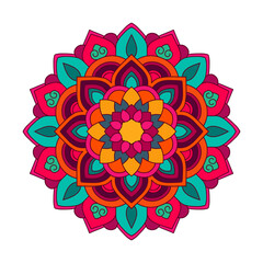 Color mandala vector illustration template, Isolated hand-drawn doodle mandala, Ethnic mandala with colorful tribal ornament.