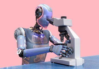 Fototapeta premium Humanoid robot working in a diagnostic laboratory