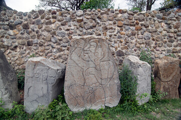 Hieroglyphs on the Zapotec ruis of Monte Alban in Oaxaca, Mexico
