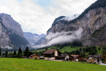 Lauterbrunnen, beautiful villages in Switzerland. Summer holiday. Morning landscape. 