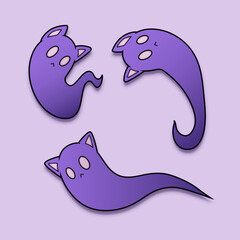Purple Halloween Ghost Cats