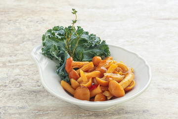 Wild pickled honey mushroom in the bowl