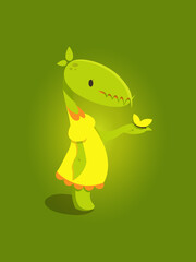 A bright postcard of a cute carnivorous plant with a butterfly in its hand