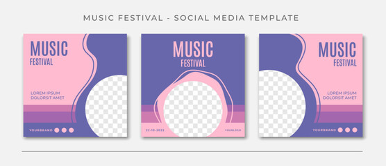 music festival pink blue purple social media post template, editable post template social media banners vector