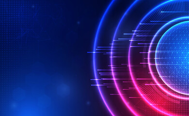 Digital Ai big data technology futuristic blue background, cyber cloud security, abstract space neon wifi tech, innovation future upload data, global internet network connection, illustration vector