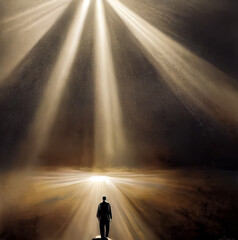 man standing in the rays of light