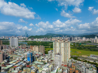 Drone fly over Taipei city