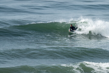 Bodyboarder riding a wave in Furadouro beach, Ovar,  Aveiro - Portugal.