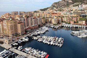 Monaco, Monaco - 02.10.2022: Fontvieille district, located in the western part of the principality of Monaco.