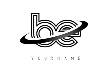 Outline Letters be b e logo with a minimalist design and swoosh. Letters with elegant, simple and two letters design.