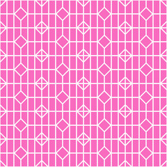 Vector seamless pattern of white lines and rhombs on pink background for websites, textile, wrappers, wallpapers