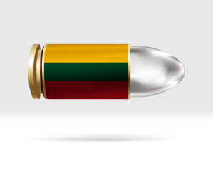 Lithuania flag on bullet. A bullet danger moving through the air. Flag template. Easy editing and vector in groups. National flag vector illustration on background.