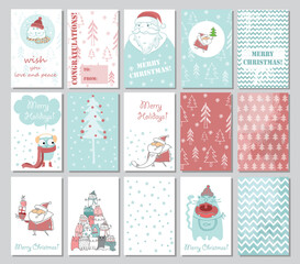 Collection of Christmas card templates. Christmas Posters set. Vector illustration. Template for Greeting Scrapbooking, Congratulations, Invitations.