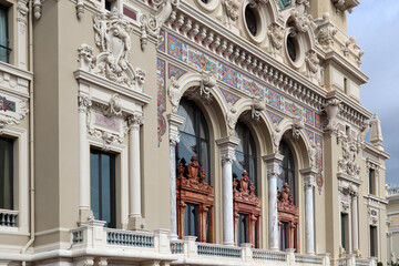 Monaco, Monaco - 02.10.2022: Close up of the facade of the famous Monte Carlo Casino, aka Monte Carlo Opera