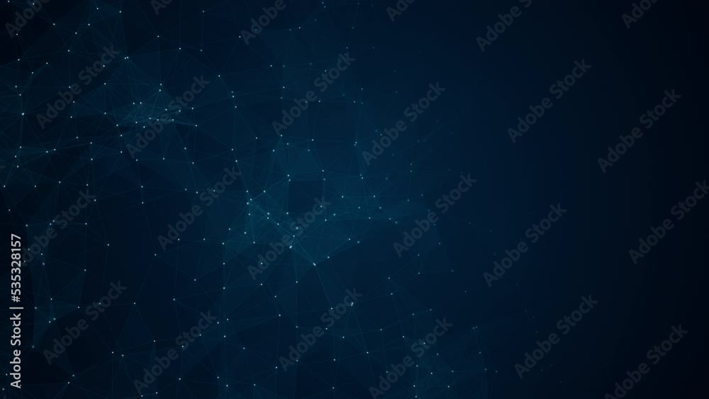 Wall mural motion graphic of blue dot and line connection with polygonal technology on abstract background conc