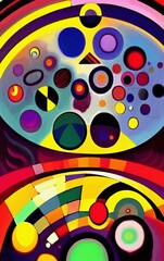 Abstract digital painting circles, geometric modern fauvism art. Neo expressionism style wall art poster, canvas print. Interior decoration template. Creative design abstract background texture