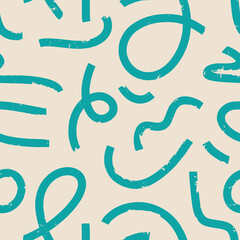 Aesthetic Contemporary printable seamless pattern with abstract Minimal elegant line brush stroke shapes and line in retro colors.