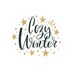 Cozy winter. Merry Christmas and Happy New Year lettering. Winter holiday greeting card, xmas quotes and phrases illustration set. Typography collection for banners, postcard, greeting cards, gifts
