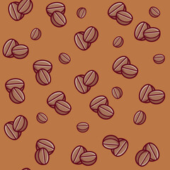 Vector seamless pattern with close-up coffee beans. Background on coffee theme.