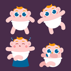 Cute baby characters vector cartoon set isolated on background.