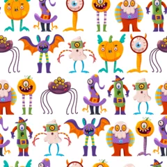 Papier Peint photo Robot Funny Halloween characters vector cartoon seamless pattern background for wallpaper, wrapping, packing, and backdrop.