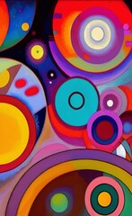 Abstract digital painting circles, geometric modern fauvism art. Neo expressionism style wall art poster, canvas print. Interior decoration template. Creative design abstract background texture