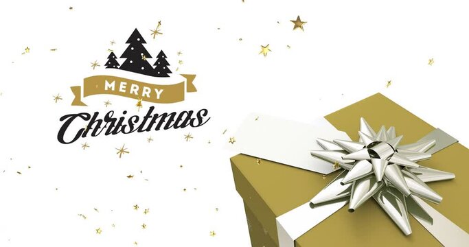 Animation of merry christmas text over present