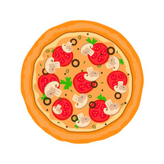 Pizza with tomatoes mushrooms olives and greens vector