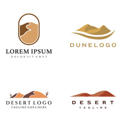 Hot desert and dunes abstract logo template vector design with cactus showing sand dunes isolated background.