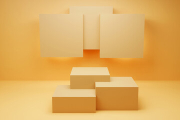 3d rendered orange podium stage with free empty space background. Modern minimal stages design wallpaper