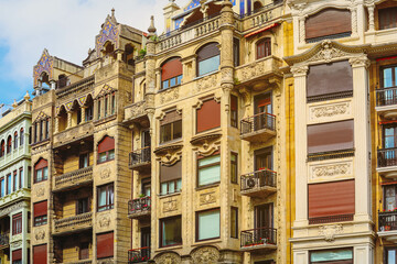 Fototapeta premium Facade of medieval buildings in the city center of San Sebastian Basque country, Spain