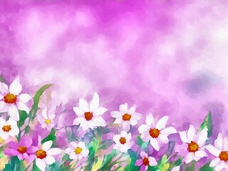 Digital drawing of nature floral background with beautiful flowers,  painting on paper style