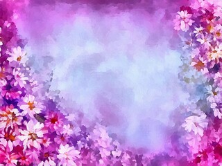 Digital drawing of nature floral background with beautiful flowers,  painting on paper style