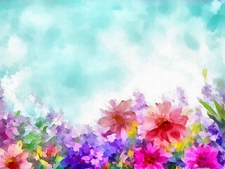Obraz na płótnie Canvas Digital drawing of nature floral background with beautiful flowers, painting on paper style