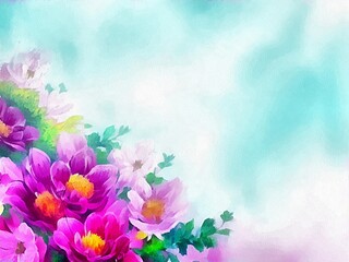 Fototapeta na wymiar Digital drawing of nature floral background with beautiful flowers, painting on paper style