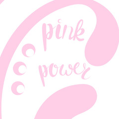 vector lettering pink power with abstract lines, fight against breast cancer, outline, print for textile, paper design