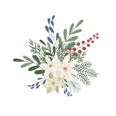 Christmas Bouquet and Arrangement. Vector Illustration.
