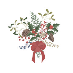 Christmas Bouquet and Arrangement. Vector Illustration.