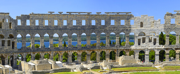 Ancient Roman Amphitheatre - Arena, 1st. century, Pula, Croatia. Arena of Pula of Istrian peninsula...