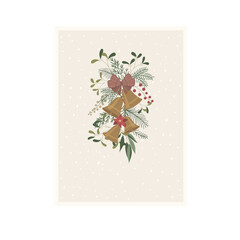 Christmas Card with Bells and Florals.