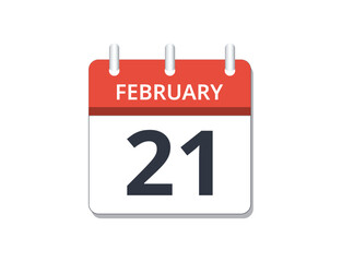 February, 21st calendar icon vector