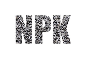 NPK letters made of mineral fertilizers background