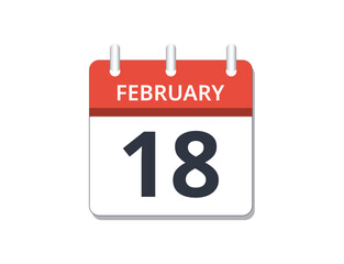 February, 18th calendar icon vector