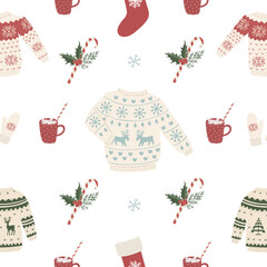 Christmas Seamless Pattern with white Background. - 535339194